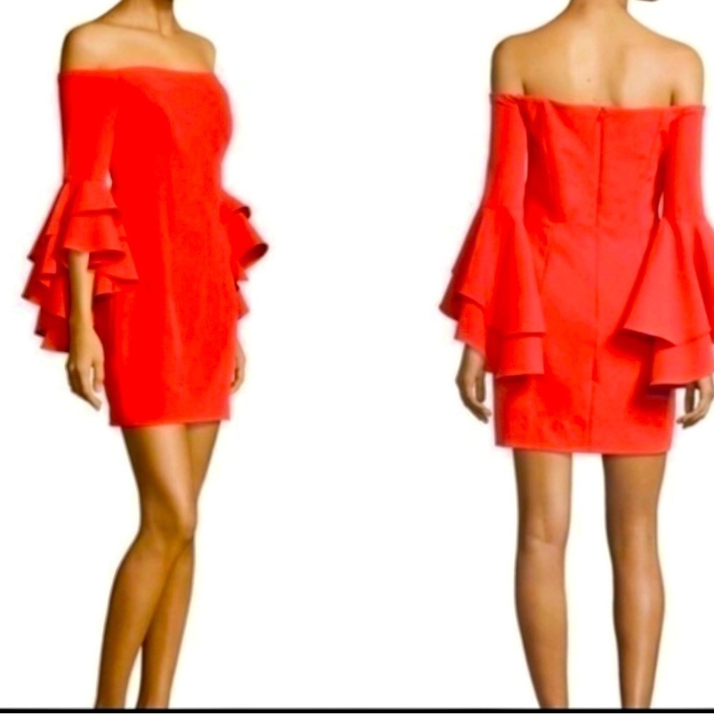 Milly Double Ruffle Selena Mini Cherry Red Dress Size 4 EUC DRY CLEANED